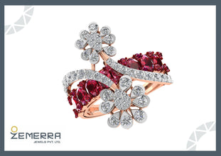 14K Gold Diamond Ruby Stone Double Floral Wrap Ring Design Sarafa Bazar India