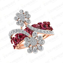 14K Gold Diamond Ruby Stone Double Floral Wrap Ring Design Sarafa Bazar India
