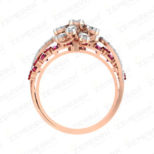 14K Gold Diamond Ruby Stone Double Floral Wrap Ring Design Sarafa Bazar India