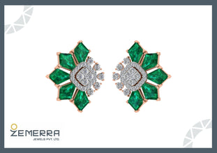 14K Gold Diamond Stud Earring With Gemstone Sarafa Bazar India