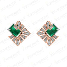 14K Gold Diamond Stud Earrings With Green Stone Sarafa Bazar India