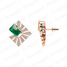 14K Gold Diamond Stud Earrings With Green Stone Sarafa Bazar India