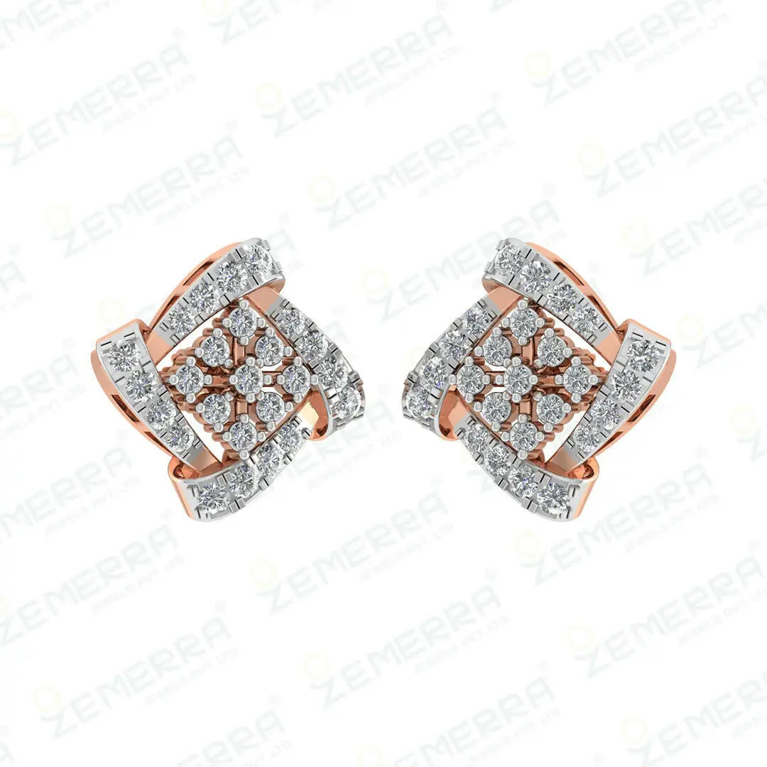 14K Gold Diamond Stud Stylish Earrings Sarafa Bazar India