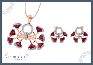 14K Gold Diamond Symmetrical Fan Cluster Pendant Set Sarafa Bazar India