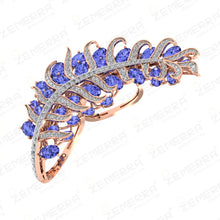 14K Gold Diamond Tanzanite Leaf Design Double Finger Ring Sarafa Bazar India