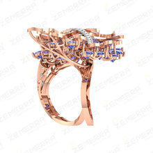 14K Gold Diamond Tanzanite Leaf Design Double Finger Ring Sarafa Bazar India