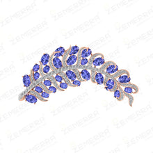 14K Gold Diamond Tanzanite Leaf Design Double Finger Ring Sarafa Bazar India