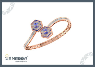 14K Gold Diamond Two Center Hexagon Shape Open Bracelets Sarafa Bazar India
