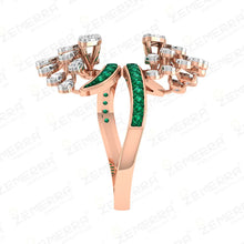 14K Gold Diamond Unique Bypass Design Green Stone Ring Sarafa Bazar India