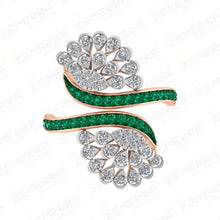 14K Gold Diamond Unique Bypass Design Green Stone Ring Sarafa Bazar India