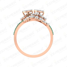14K Gold Diamond Unique Bypass Design Green Stone Ring Sarafa Bazar India