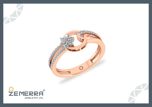 14K Gold Floral Diamond Ring for Women-Crossover Loop Design Sarafa Bazar India