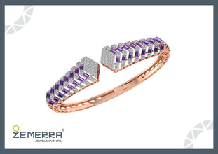 14K Gold Geometric Diamond Amethyst Open Bangle Bracelet Sarafa Bazar India