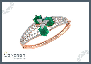 14K Premium Diamond-Studded Gold Bracelet with Green Stones Sarafa Bazar India