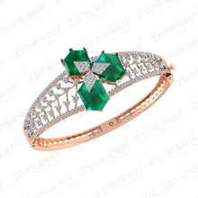 14K Premium Diamond-Studded Gold Bracelet with Green Stones Sarafa Bazar India