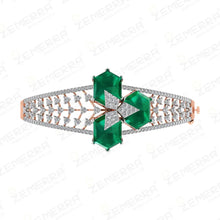 14K Premium Diamond-Studded Gold Bracelet with Green Stones Sarafa Bazar India