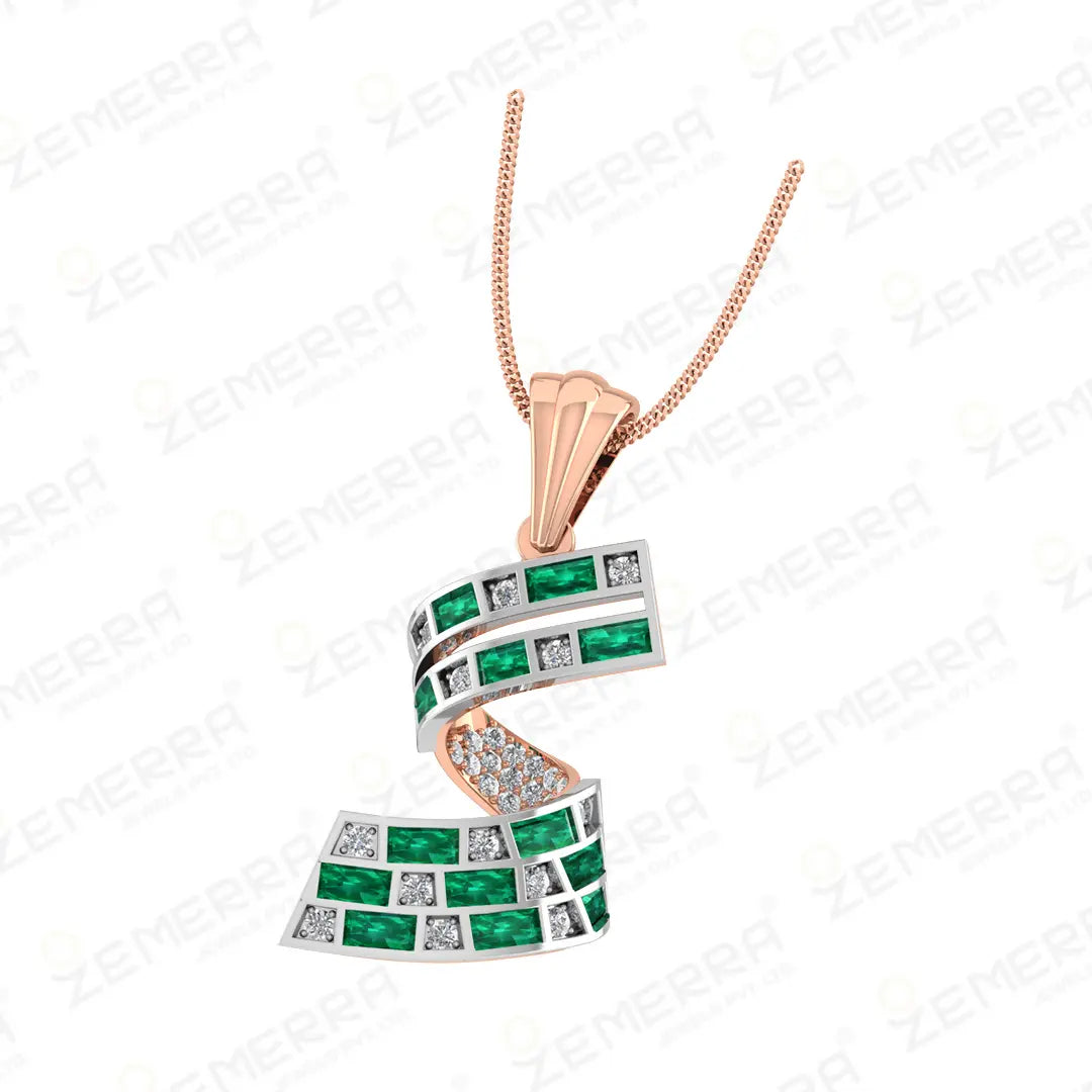 14K Real Gold Diamond Swirl Pendant Set - New Collection Sarafa Bazar India