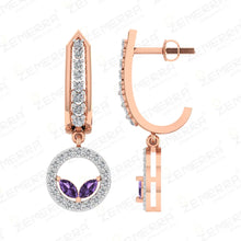 14K Rose Gold Amethyst and Diamond Drop Hoop Earrings Sarafa Bazar India