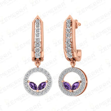 14K Rose Gold Amethyst and Diamond Drop Hoop Earrings Sarafa Bazar India