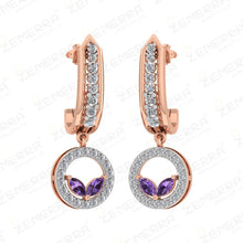 14K Rose Gold Amethyst and Diamond Drop Hoop Earrings Sarafa Bazar India