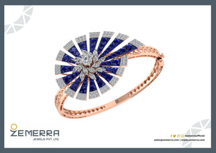 14K Rose Gold Blue Gemstone Diamond Floral Design Bracelets Sarafa Bazar India
