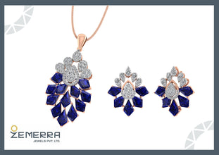 14K Rose Gold Blue Kite Stone Diamond Pendant Set For Women Sarafa Bazar India