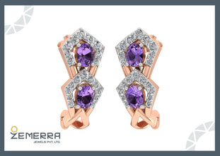 14K Rose Gold Diamond Amethyst Stone Bali Sarafa Bazar India