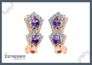 14K Rose Gold Diamond Amethyst Stone Bali Sarafa Bazar India