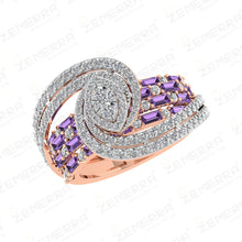 14K Rose Gold Diamond Amethyst Stone Halo Twisted Band Ring Sarafa Bazar India