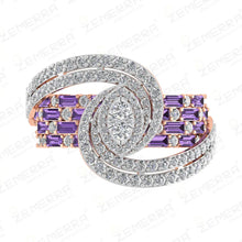 14K Rose Gold Diamond Amethyst Stone Halo Twisted Band Ring Sarafa Bazar India