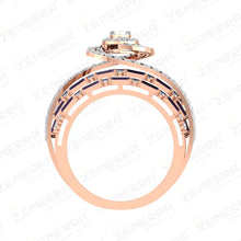 14K Rose Gold Diamond Amethyst Stone Halo Twisted Band Ring Sarafa Bazar India