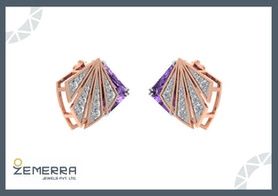 14K Rose Gold Diamond Amethyst Stud Earrings Sarafa Bazar India