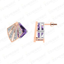 14K Rose Gold Diamond Amethyst Stud Earrings Sarafa Bazar India
