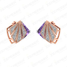14K Rose Gold Diamond Amethyst Stud Earrings Sarafa Bazar India