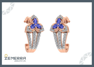 14K Rose Gold Diamond Bali Earring with Blue Pears Stone