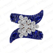 14K Rose Gold Diamond Blue Sapphire Stone Bypass Engagement Ring Sarafa Bazar India