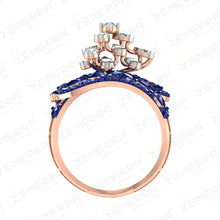 14K Rose Gold Diamond Blue Sapphire Stone Bypass Engagement Ring Sarafa Bazar India