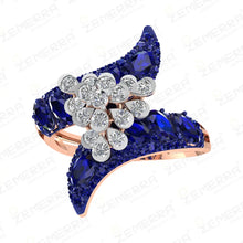 14K Rose Gold Diamond Blue Sapphire Stone Bypass Engagement Ring Sarafa Bazar India