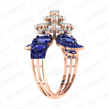 14K Rose Gold Diamond Blue Sapphire Stone Bypass Engagement Ring Sarafa Bazar India