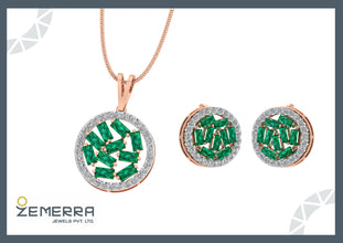 14K Rose Gold Diamond Circle Pendant With Buguette Stone Sarafa Bazar India