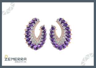 14K Rose Gold Diamond Earring With Amethyst Stone Sarafa Bazar India