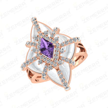 14K Rose Gold Diamond Floral Dome Shape Amethyst Ring Sarafa Bazar India