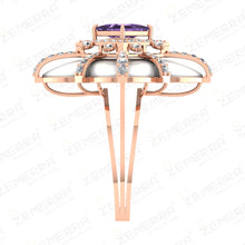 14K Rose Gold Diamond Floral Dome Shape Amethyst Ring Sarafa Bazar India