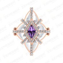14K Rose Gold Diamond Floral Dome Shape Amethyst Ring Sarafa Bazar India