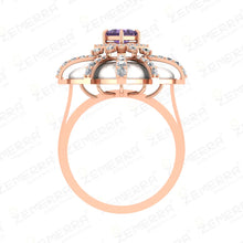 14K Rose Gold Diamond Floral Dome Shape Amethyst Ring Sarafa Bazar India