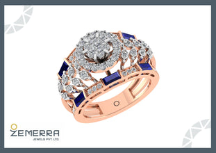 14K Rose Gold Diamond Halo Ring With Blue Saphhire Stone Sarafa Bazar India