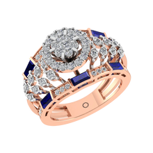 14K Rose Gold Diamond Halo Ring With Blue Saphhire Stone Sarafa Bazar India
