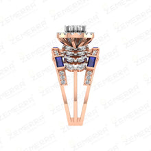 14K Rose Gold Diamond Halo Ring With Blue Saphhire Stone Sarafa Bazar India
