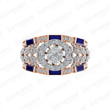 14K Rose Gold Diamond Halo Ring With Blue Saphhire Stone Sarafa Bazar India