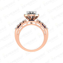 14K Rose Gold Diamond Halo Ring With Blue Saphhire Stone Sarafa Bazar India